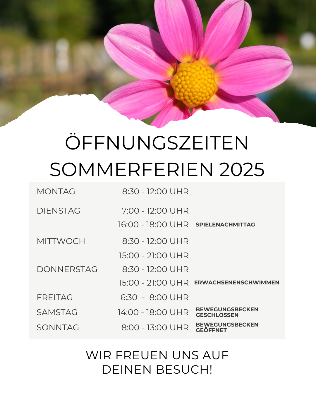 Öffnungszeiten Hallenbad Sommerferien 2025