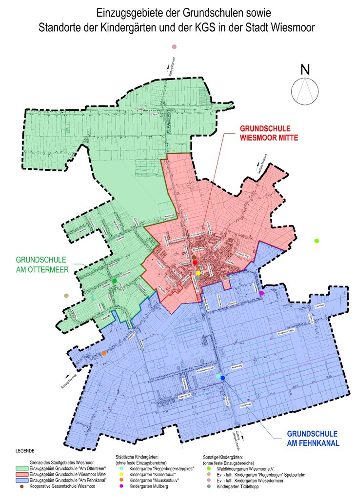 Übersicht Einzugsgebiet Schulen und Standorte Kindertagesstätten
